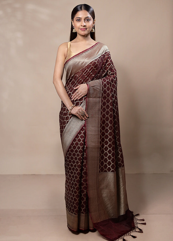 Maroon Kora Silk Saree With Blouse Piece Many Kinds Of Sale Online