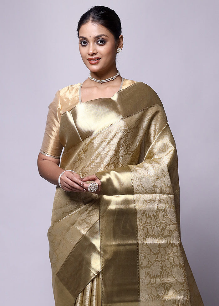 Golden Tissue Silk Saree With Blouse Piece Fake Cheap Online