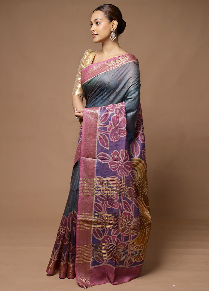 Grey Tussar Silk Saree With Blouse Piece Buy Cheap Visit New