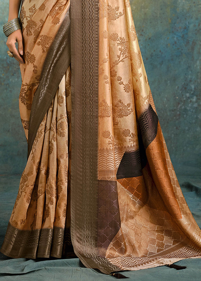 Beige Spun Silk Saree With Blouse Piece 2025 Unisex