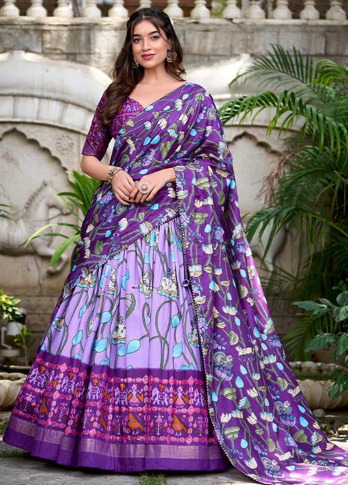 3 Pc Purple Silk Semi Stitched Lehenga Set Sale Best Pices