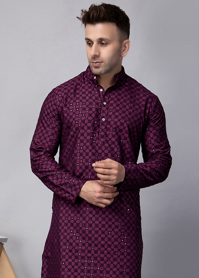 2 Pc Purple Viscose Kurta Pajama Set Sale Footlocker Pictures