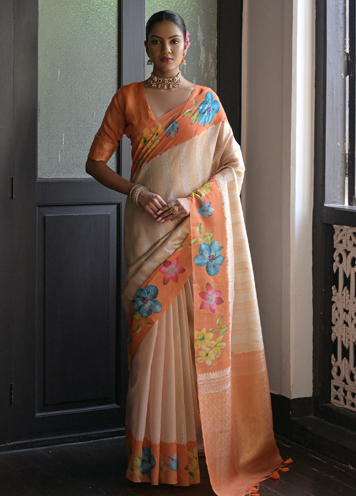 Orange Spun Silk Saree With Blouse Piece Fashion Style Cheap Online