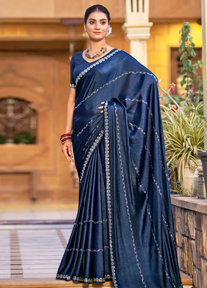 Navy Blue Chiffon Silk Saree With Blouse Piece Buy Cheap Comfortable