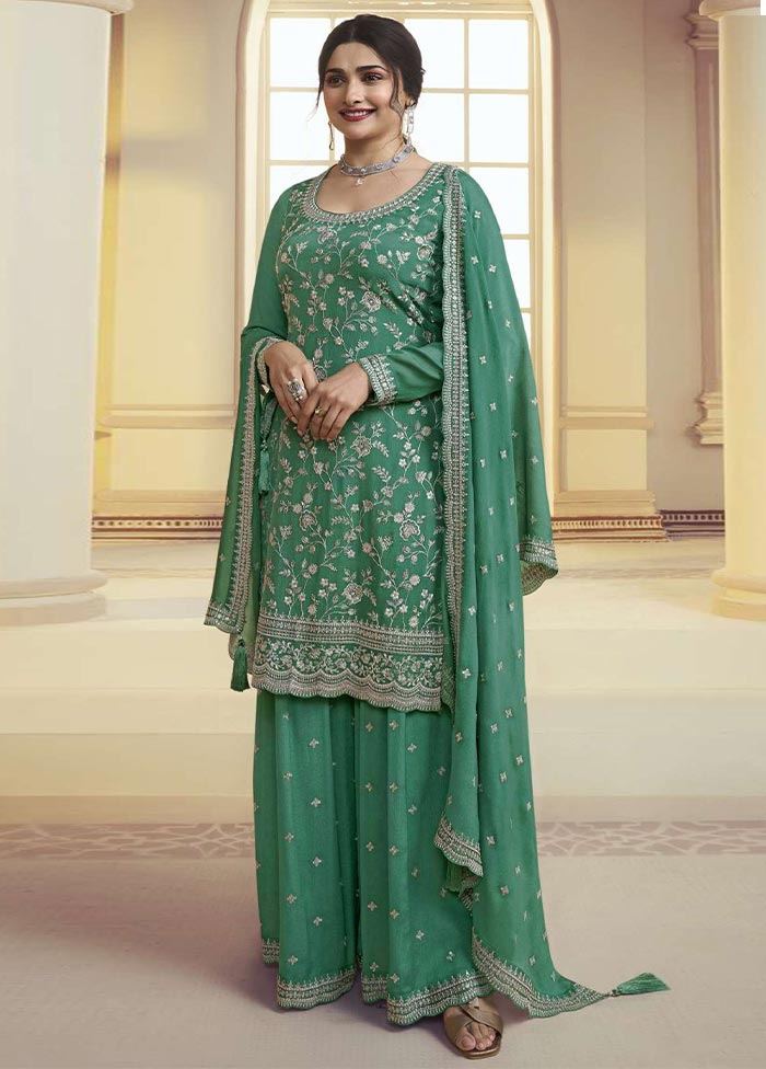 3 Pc Rama Semi Stitched Silk Suit Set Free Shipping Cost