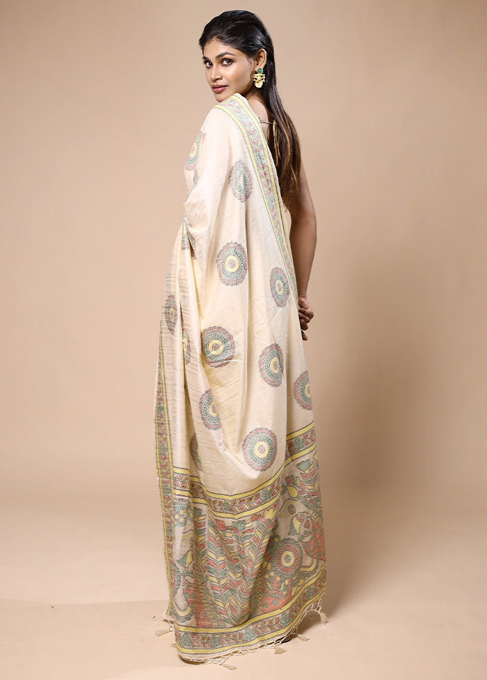 Cream Dupion Silk Saree With Blouse Piece Sale Cost