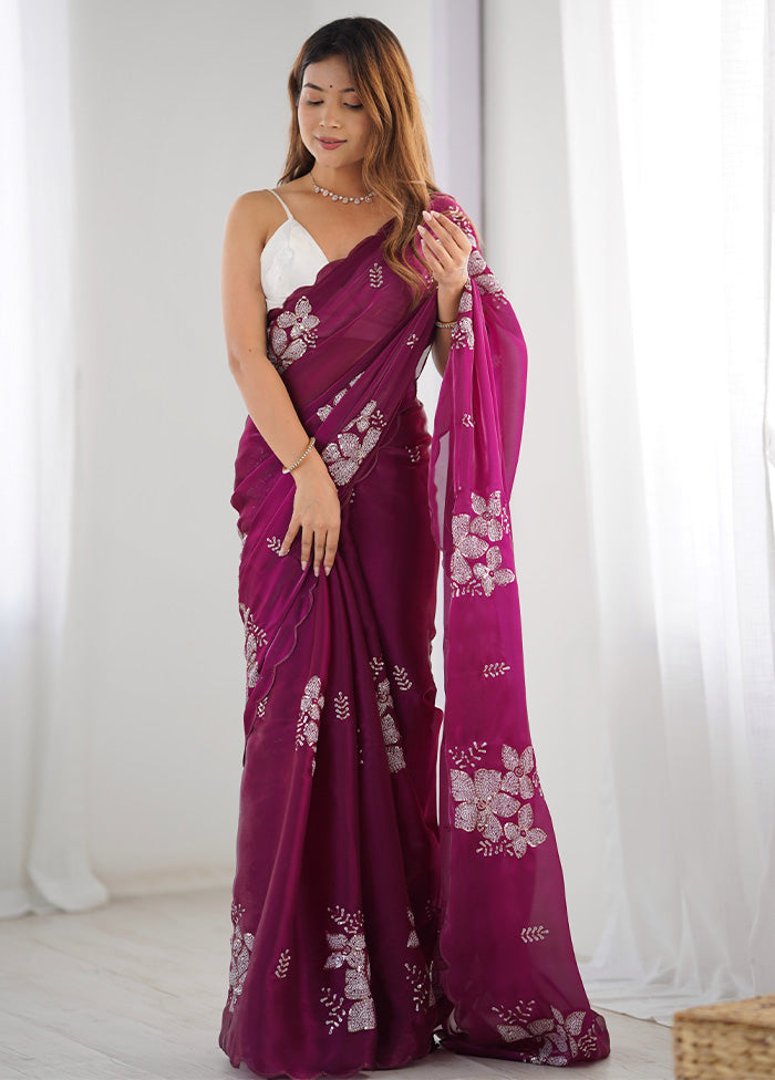 Wine Spun Silk Saree With Blouse Piece Cheap Sale Online Online