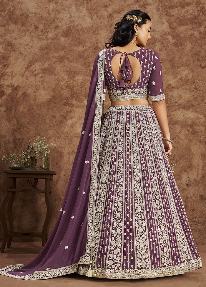 3 Pc Purple Georgette Semi Stitched Lehenga Set Cheap Sale Release Dates