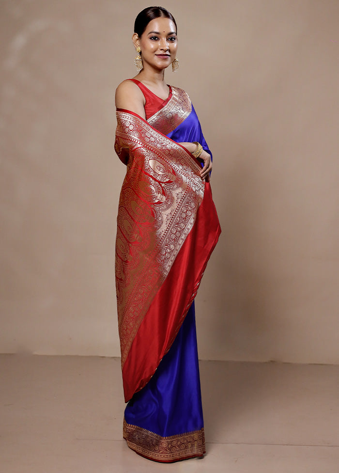 Blue Banarasi Silk Saree With Blouse Piece With Paypal