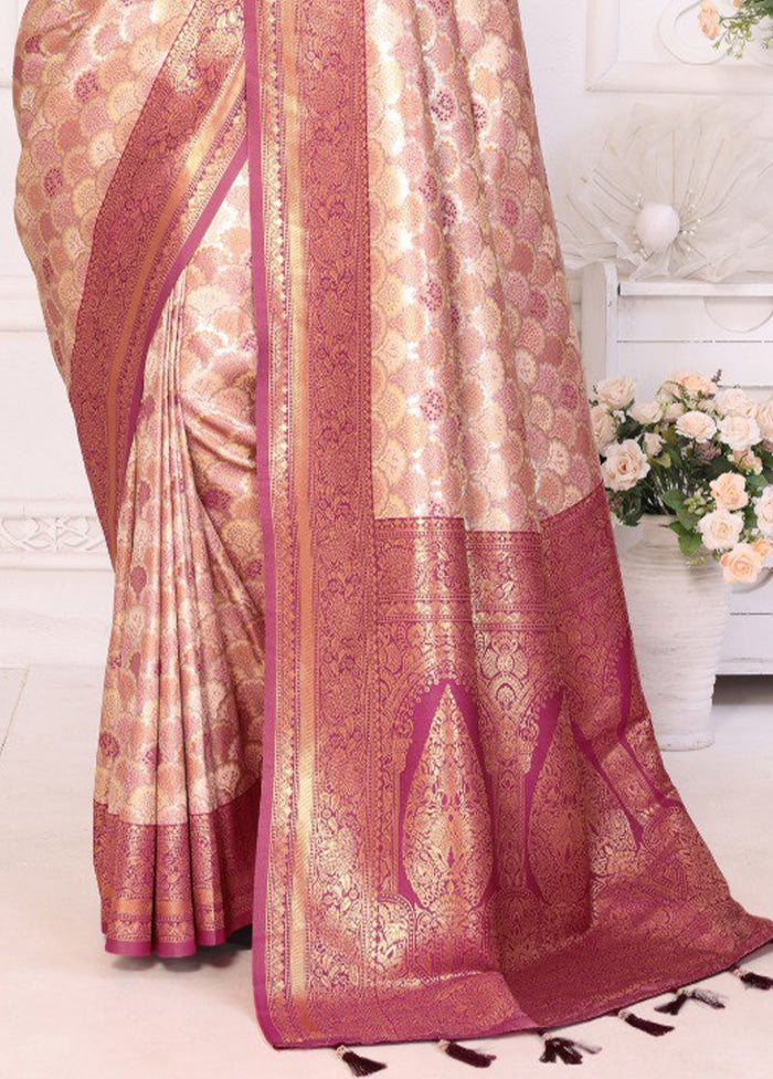 Cream Banarasi Silk Saree With Blouse Piece Cheap Genuine