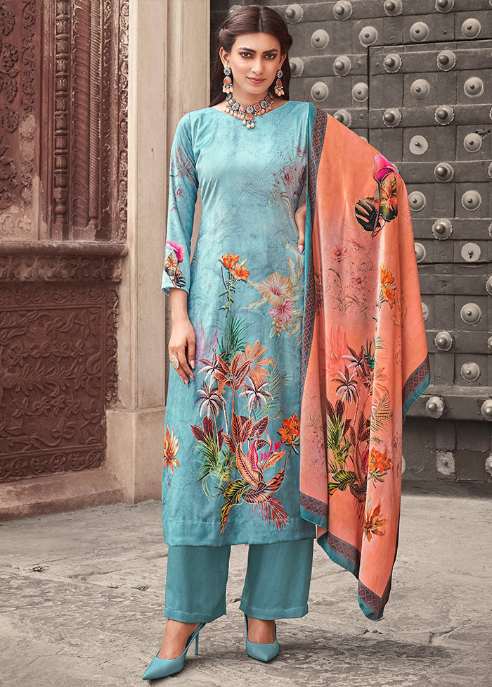 3 Pc Sky Blue Unstitched Velvet Suit Set Cost Cheap Online