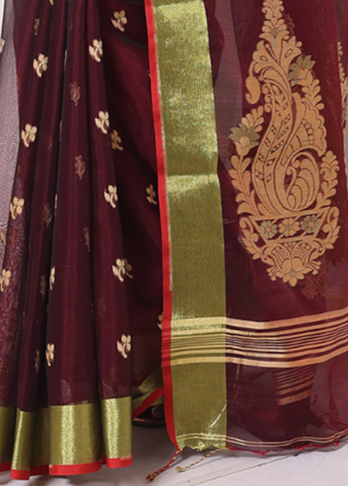 Maroon Pure Cotton Saree With Blouse Piece Clearance Footlocker Pictures