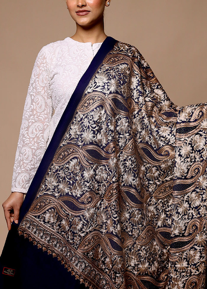 Blue Butta Work With Zari Woven Border Shawl Cheap Sale Websites