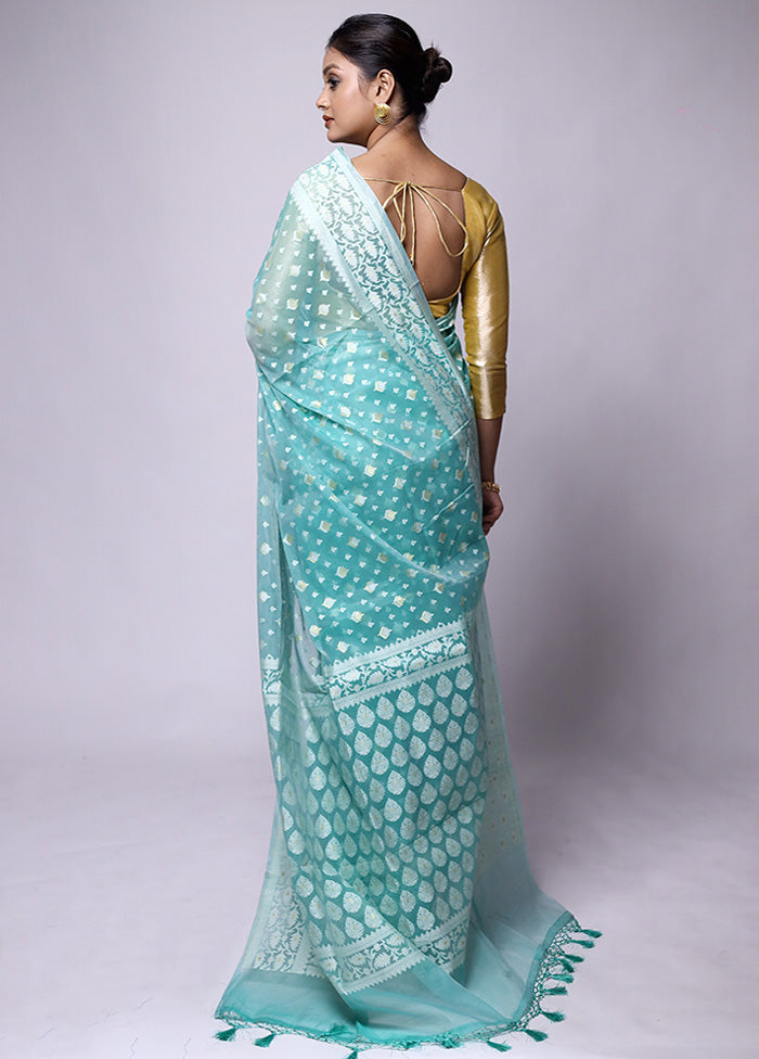 Blue Kora Silk Saree With Blouse Piece Free Shipping Manchester