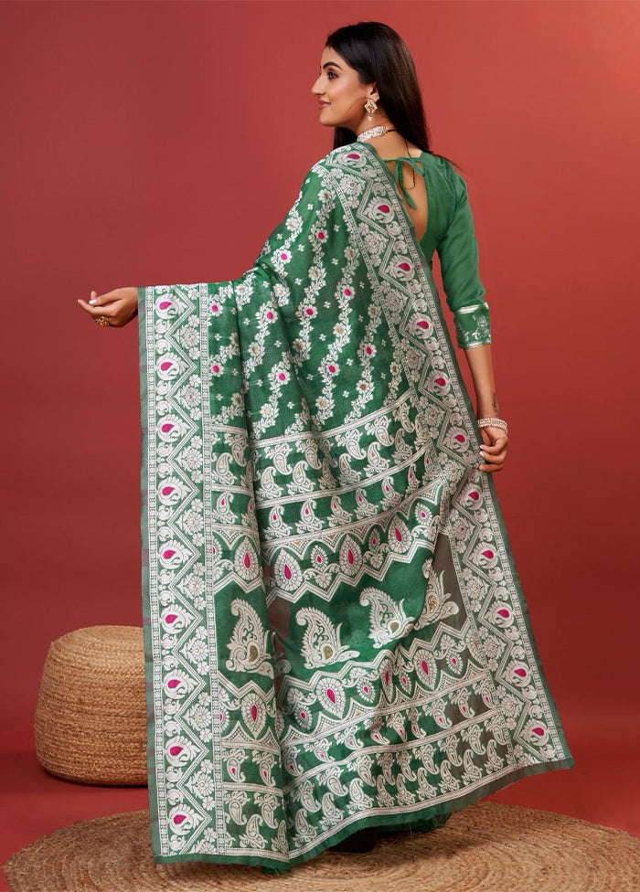 Dark Green Cotton Saree With Blouse Piece Clearance Online Official Site