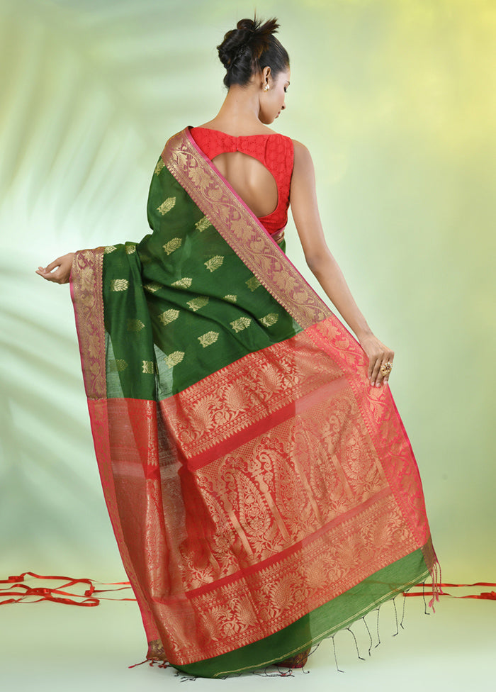 Green Pure Cotton Saree With Blouse Piece Outlet Discount Sale