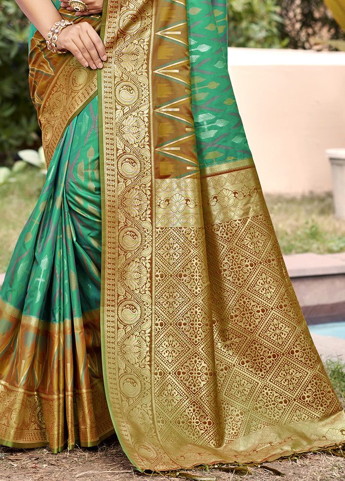 Rama Green Spun Silk Saree With Blouse Piece Cheap Sale From China