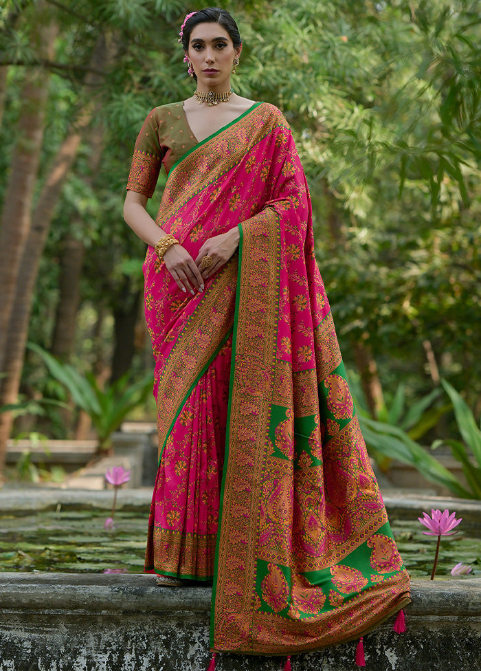 Pink Pasmina Silk Saree With Blouse Piece Sale Wide Range Of