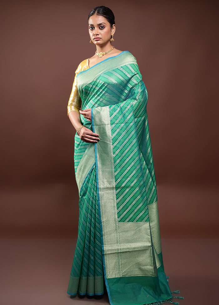 Green Kora Silk Saree With Blouse Piece Extremely Cheap Pice