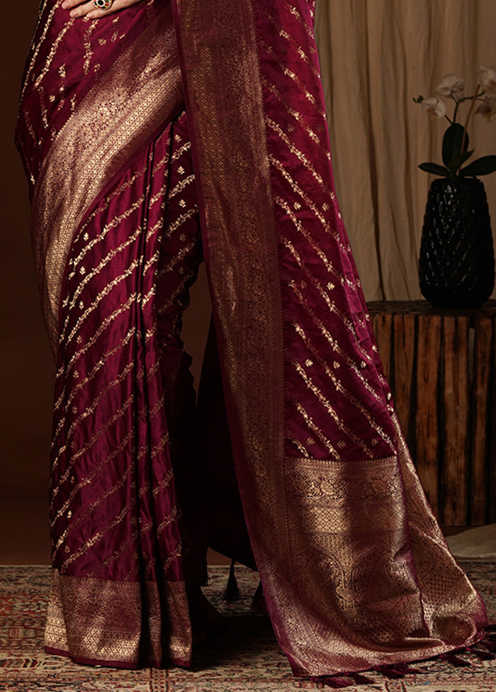 Maroon Satin Silk Saree With Blouse Piece Affordable Online