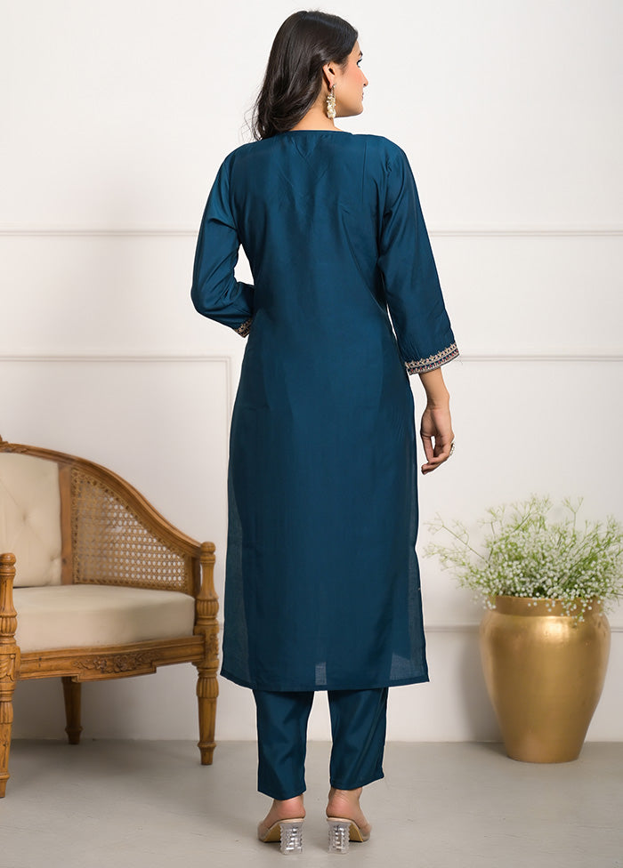 3 Pc Teal Blue Readymade Viscose Suit Set Cheapest Pice