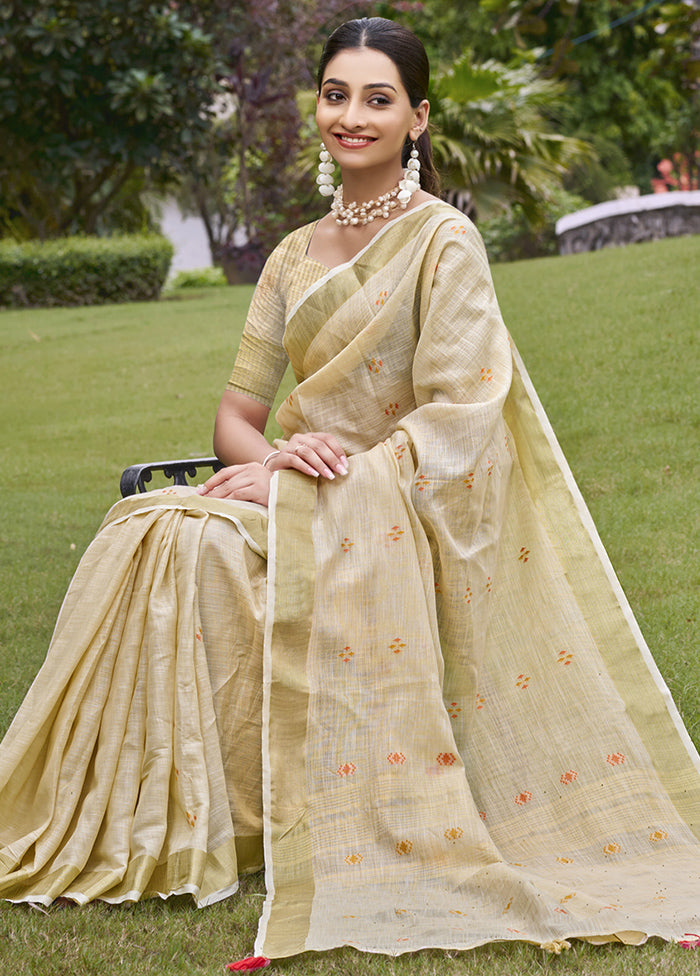 Cream Cotton Saree With Blouse Piece Sale Visit