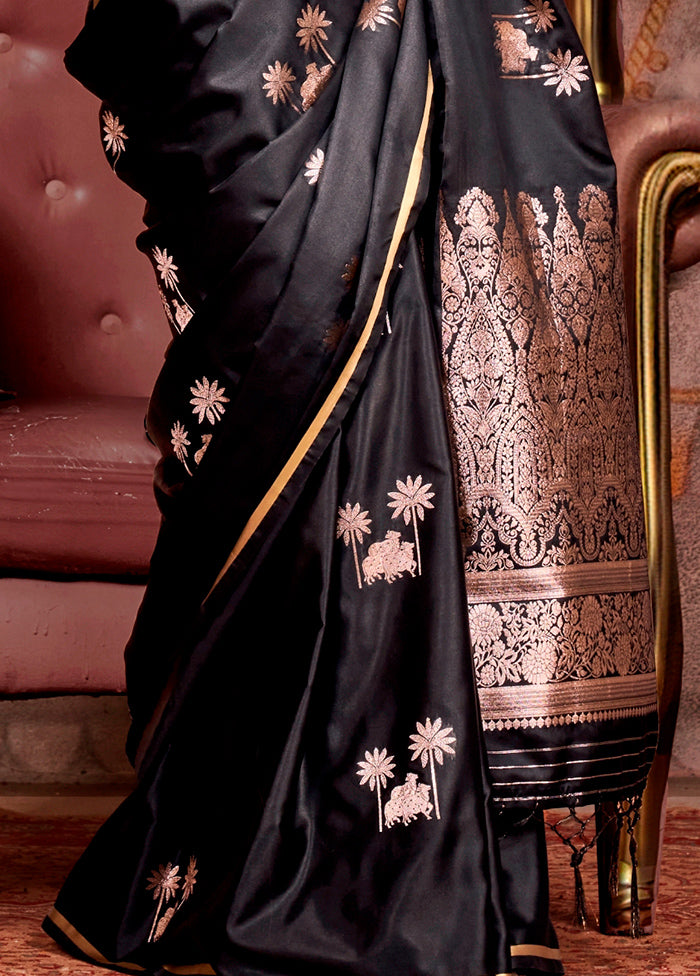 Black Spun Silk Saree With Blouse Piece Newest