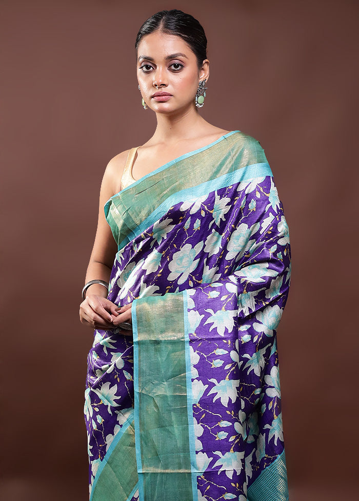 Blue Tussar Silk Saree With Blouse Piece 2025 Unisex Cheap Pice