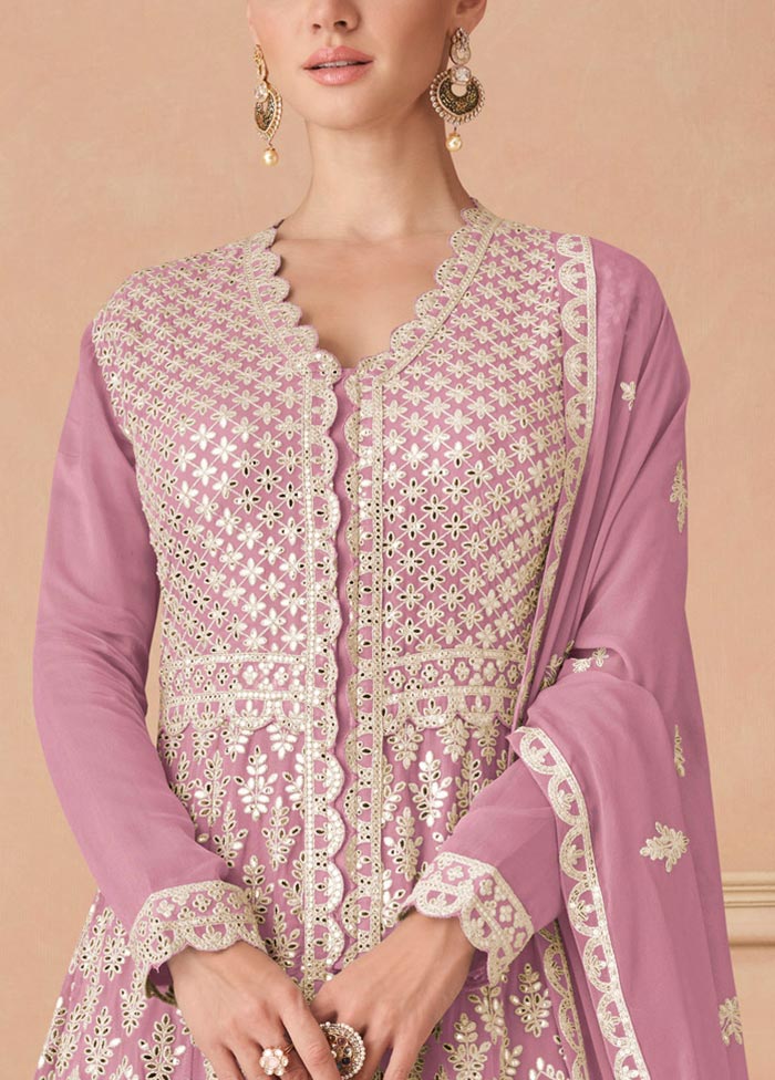 3 Pc Pink Semi Stitched Georgette Suit Set Footaction Online