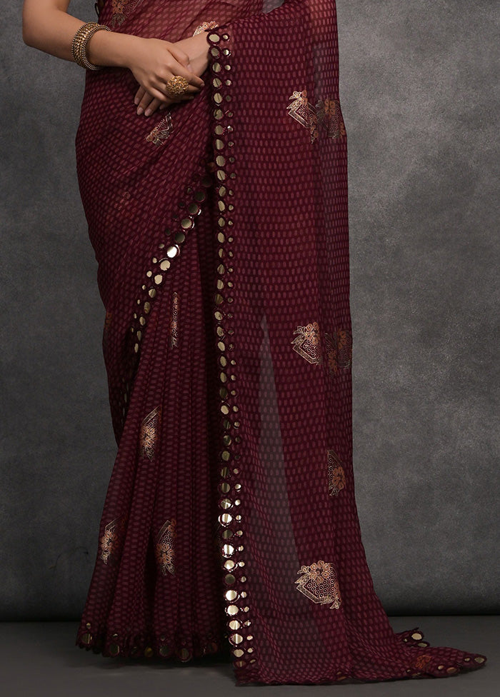 Maroon Chiffon Silk Saree With Blouse Piece Discount Amazon