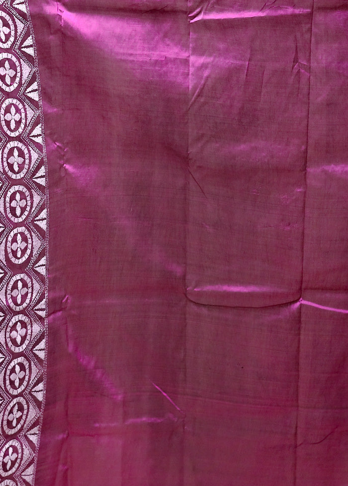 Purple Handloom Kantha Stitch Pure Silk Saree With Blouse Piece Sale View