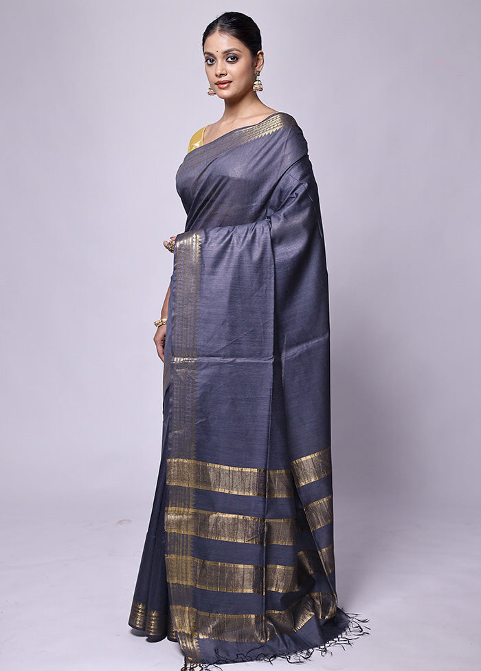 Grey Tussar Silk Saree With Blouse Piece For Nice Online