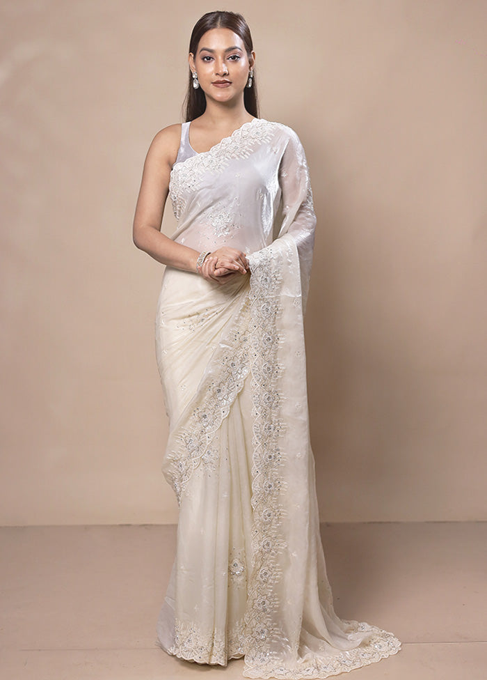 White Pure Handloom Silk Saree With Blouse Piece Discount Footlocker Pictures