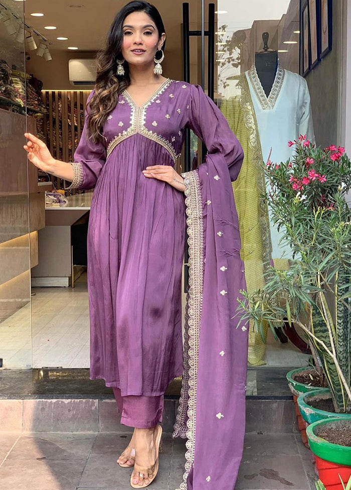 3 Pc Mauve Readymade Silk Suit Set Clearance Genuine