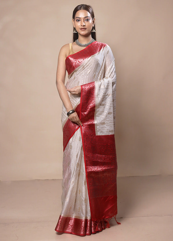 White Kora Silk Saree With Blouse Piece Sale Hot Sale