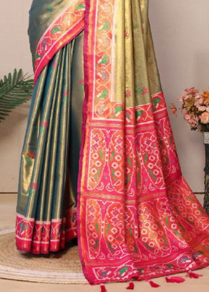 Olive Green Banarasi Silk Saree With Blouse Piece Discount Low Shipping Fee