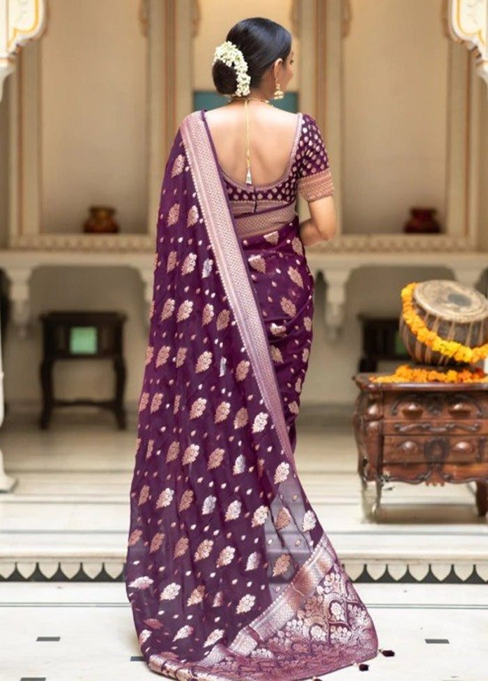 Purple Banarasi Silk Saree With Blouse Piece Clearance For Nice