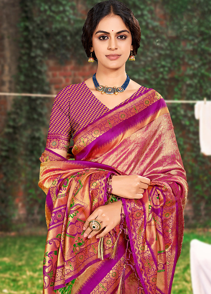 Peach Spun Silk Saree With Blouse Piece Outlet Good Selling