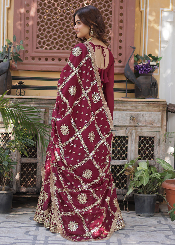 Maroon Readymade Georgette Dupatta Indian Dress Cheap Get Authentic