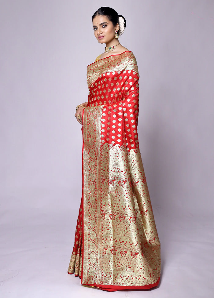 Red Banarasi Silk Saree With Blouse Piece Discount Purchase