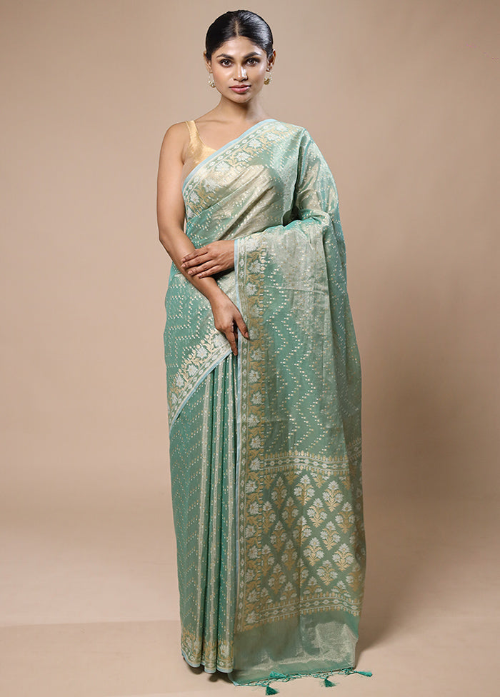 Green Tissue Silk Saree With Blouse Piece Buy Online Cheap Pice