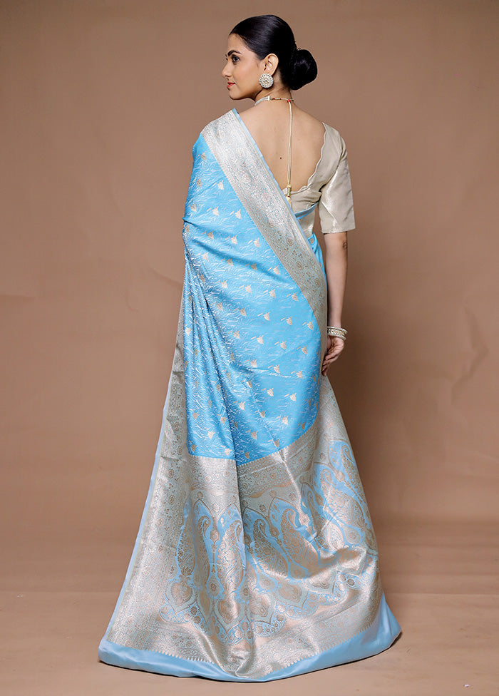 Blue Katan Silk Saree With Blouse Piece Discount Fashionable