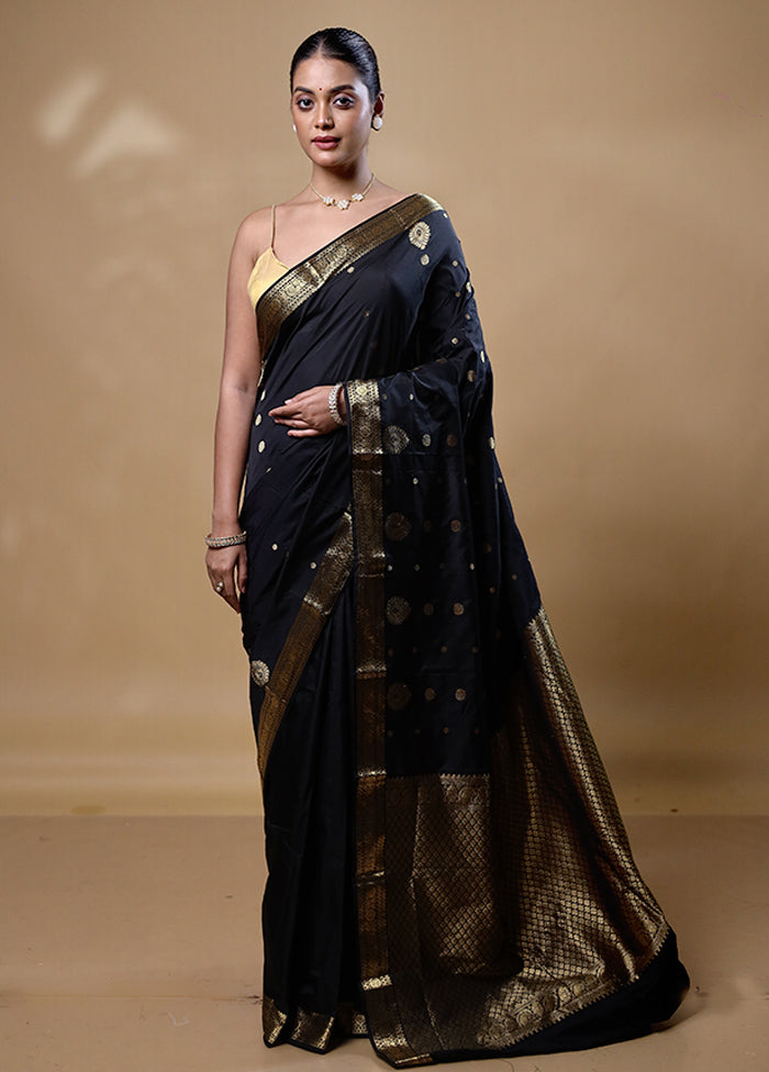 Black Kanjivaram Silk Saree With Blouse Piece Discount Low Pice