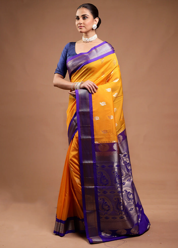 Yellow Kanjivaram Silk Saree With Blouse Piece Discount Visit New