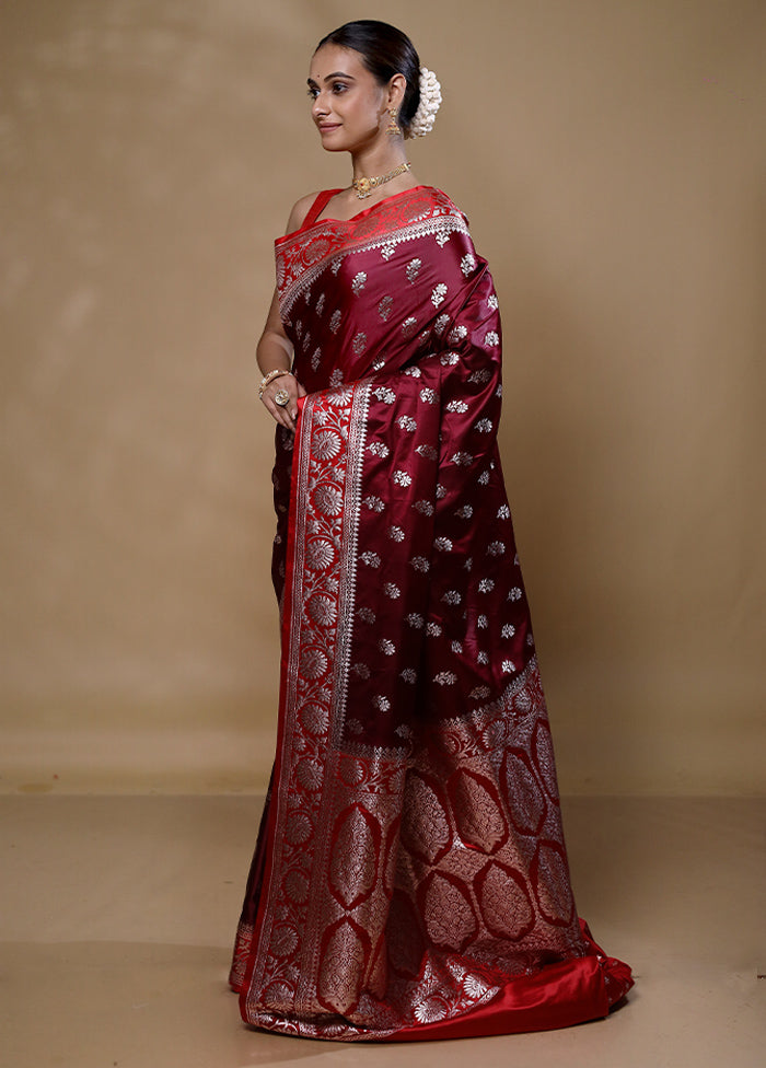 Maroon Banarasi Silk Saree With Blouse Piece Clearance How Much