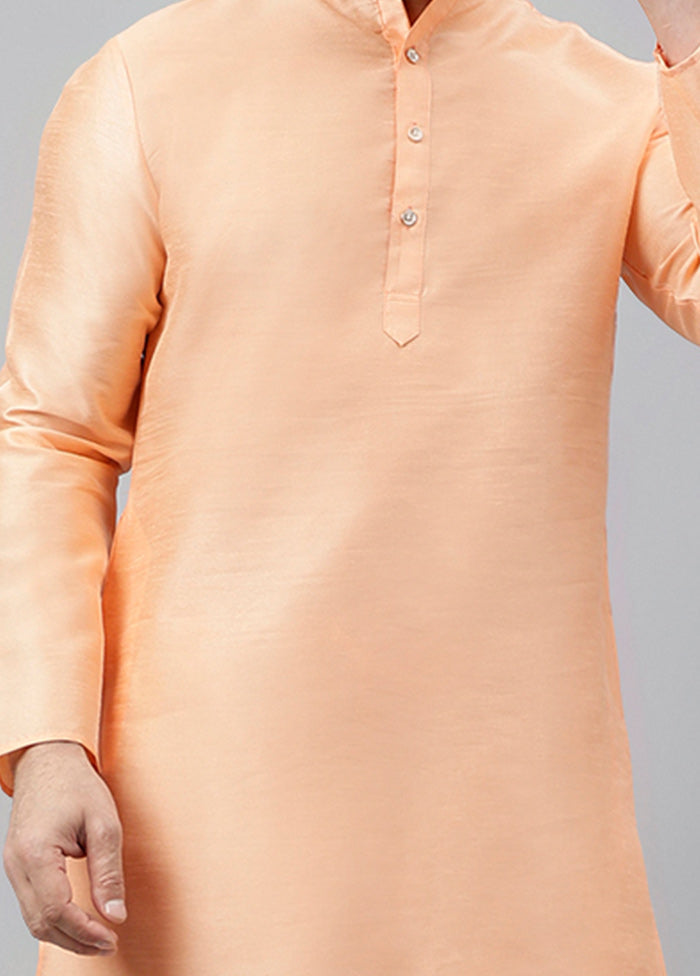 2 Pc Peach Dupion Silk Kurta Pajama Set Popular Sale Online