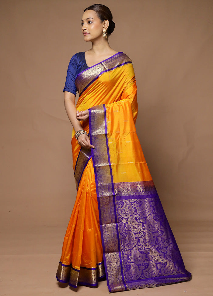 Yellow Kanjivaram Silk Saree With Blouse Piece Outlet Order