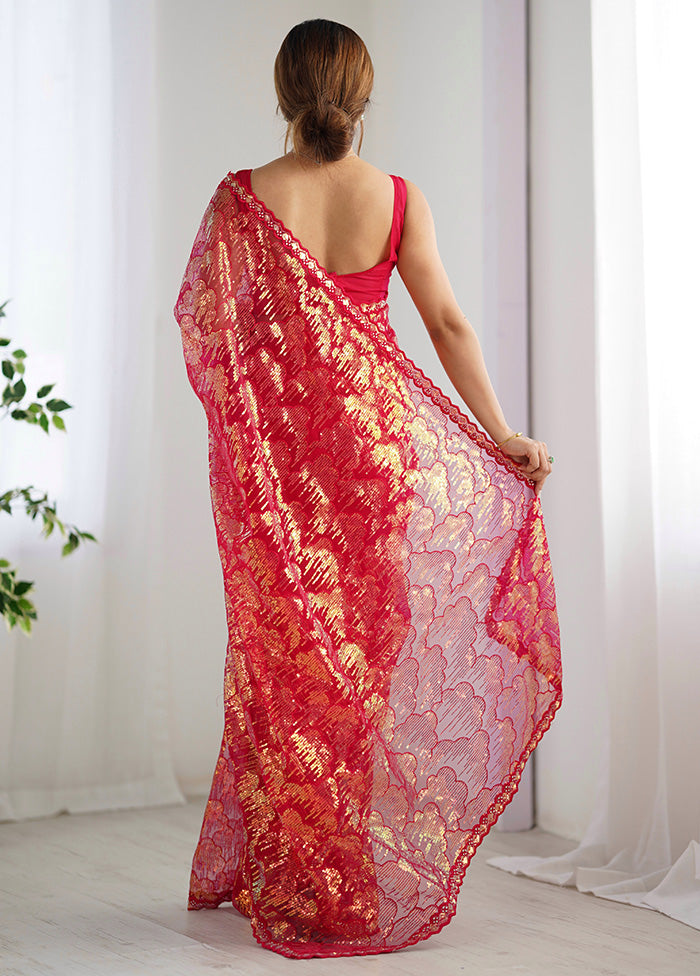 Pink Net Net Saree With Blouse Piece In China Online