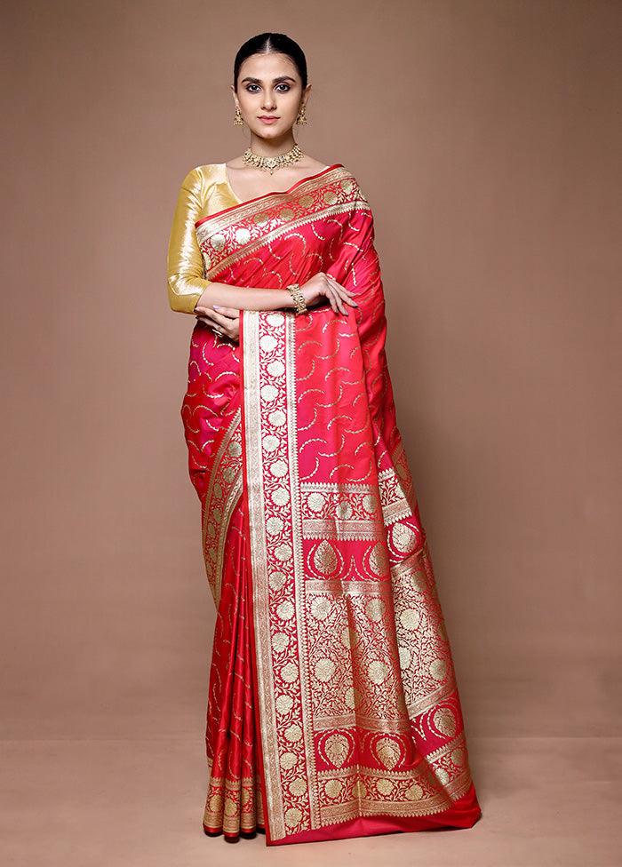 Pink Banarasi Silk Saree With Blouse Piece Lowest Pice Cheap Pice