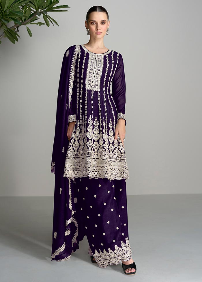 3 Pc Purple Semi Stitched Silk Suit Set The Cheapest Cheap Online